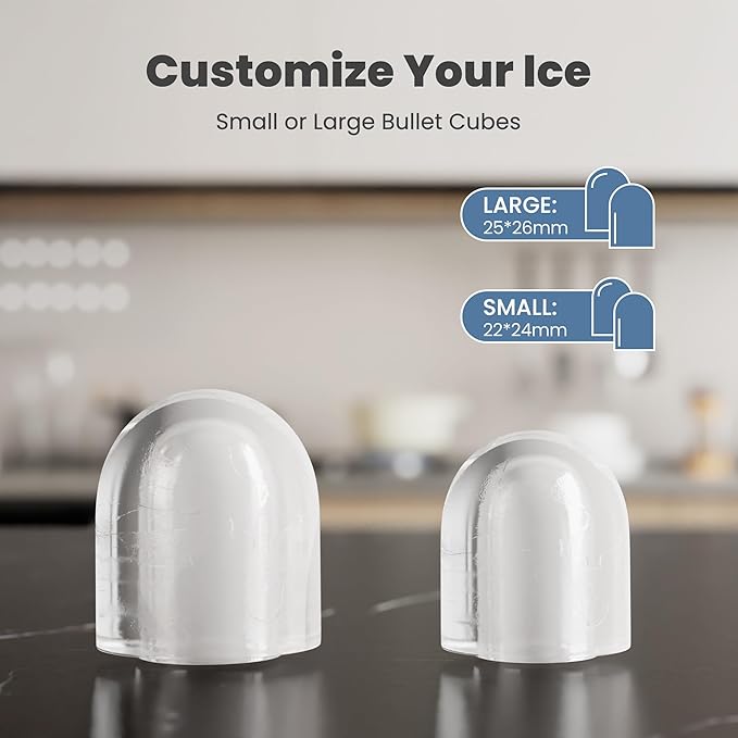 DUMOS Countertop Ice Maker with Handle, 26lbs/24H Portable Ice Machine, 9 Bullet Cubes Ready in 6 Mins, Self-Cleaning, Quiet Compact for Home, Kitchen, RV, Camping, White