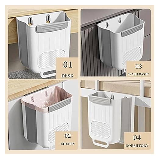 Collapsible Hanging Kitchen Trash Can Kitchen Waste Bin Hanging Countertop Trash Can Wall Mounted Recycling Garbage Basket for Bathroom(L,Milky White)