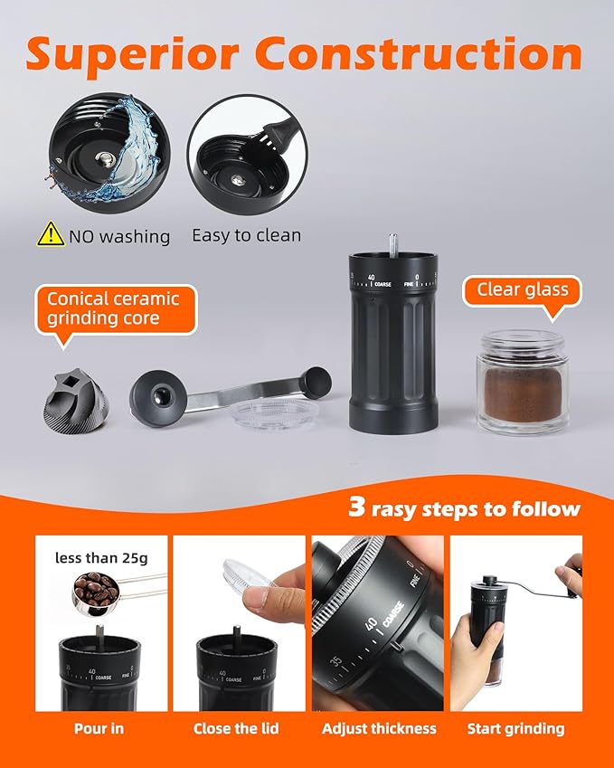 Manual Coffee Grinder With Ceramics Burr For Espresso,French Press,40 Adjustable Settings,Portable Hand Coffee Bean Mill For Home Use and Camping Travel,Coffee Bean Grinders With Hand Crank