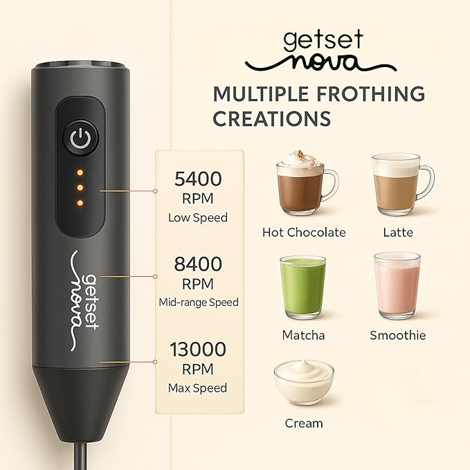 Nova Rechargeable Milk Frother & Coffee Whisker with Dual Spring Tech | 1 Year Replacement Warranty (MILK FROTHER)