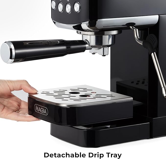 Zulay Kitchen Magia Compact Espresso Machine – 20 Bar Coffee Maker with Milk Frother Steam Wand, Latte & Cappuccino Maker, 1350W Fast Heating, 40oz Removable Water Tank, Stainless Steel – Black