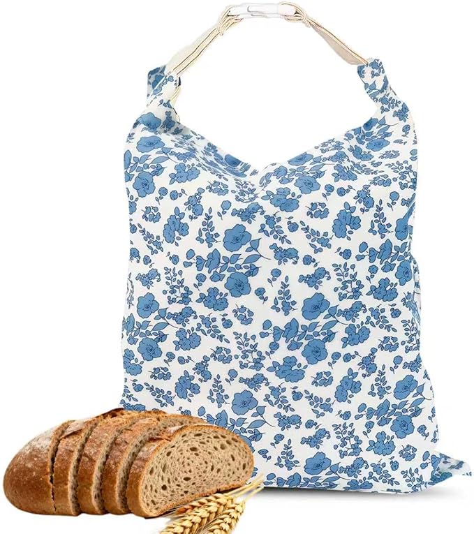1 PCS Beeswax Bread Bags - 17x13 Inch Reusable Bread Storage Bags,Bees Wax Lined Bread Bags for Home Cooks fresh bread storage Easy Clean (Blue Floral)