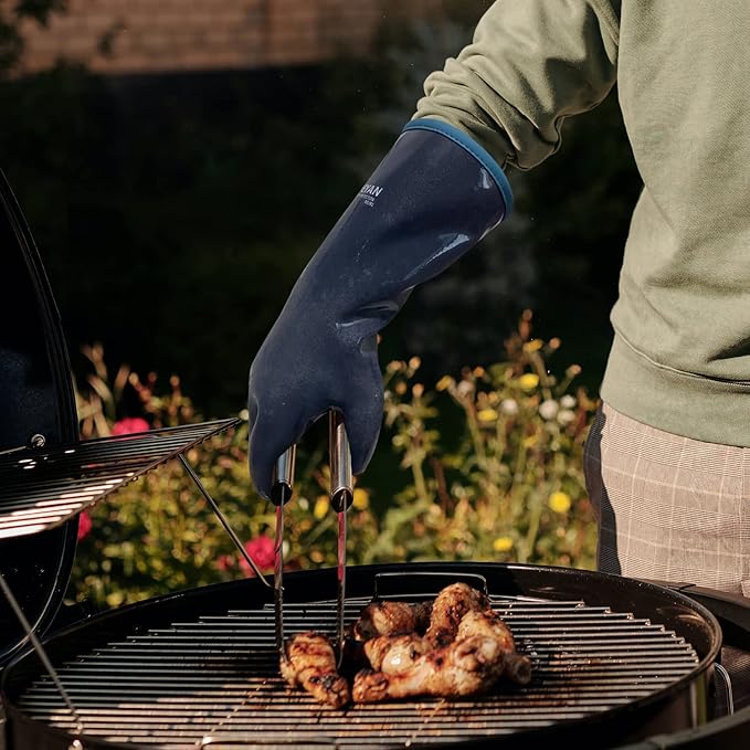 DEYAN Silicone BBQ Gloves, 600°F Heat Resistant Oven Mitts for Grilling, Smoking & Baking - Waterproof, Oil Proof Non-Slip Kitchen Gloves for Cooking, Frying, BBQ Accessories (9/L)