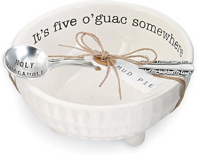 Mud Pie 4851076 Guacamole Serving Dish Set, White