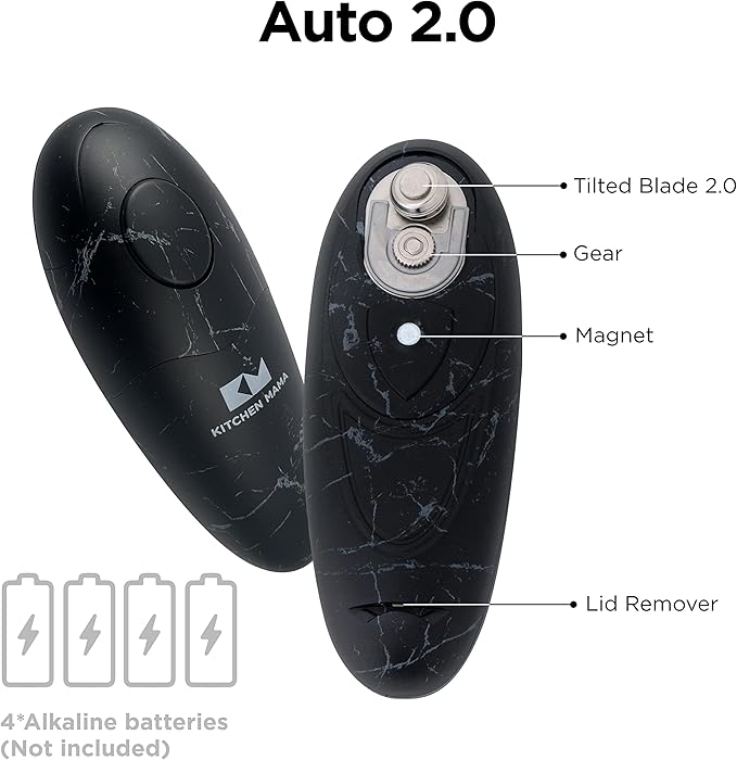 Kitchen Mama Auto 2.0 Electric Can Opener: Blade Opens Almost Any Can Pop or Soda Can - Automatic, Hands Free, Safe, Smooth Edge, Lid Remover, Battery Operated, Cordless, YES YOU CAN (Marble Black)