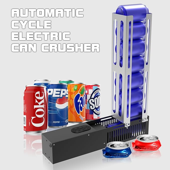 Electric Can Crusher, Can Crushers Automatic for Recycling 8oz 12oz & 16oz Cans, Fill 8 cans at a Time, Electric Can Smasher for Recycling Aluminum Seltzer, Cola, Beer Cans