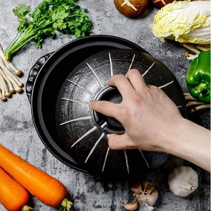 Round Casserole Dish Heat-Resistant Ceramic Casserole With Lid Soup Pot With Soup Pot Oil-Free Saucepan Japanese Donabe Hot Pot With Brushstroke Saucepan With Slow Stew W,A-1.7L