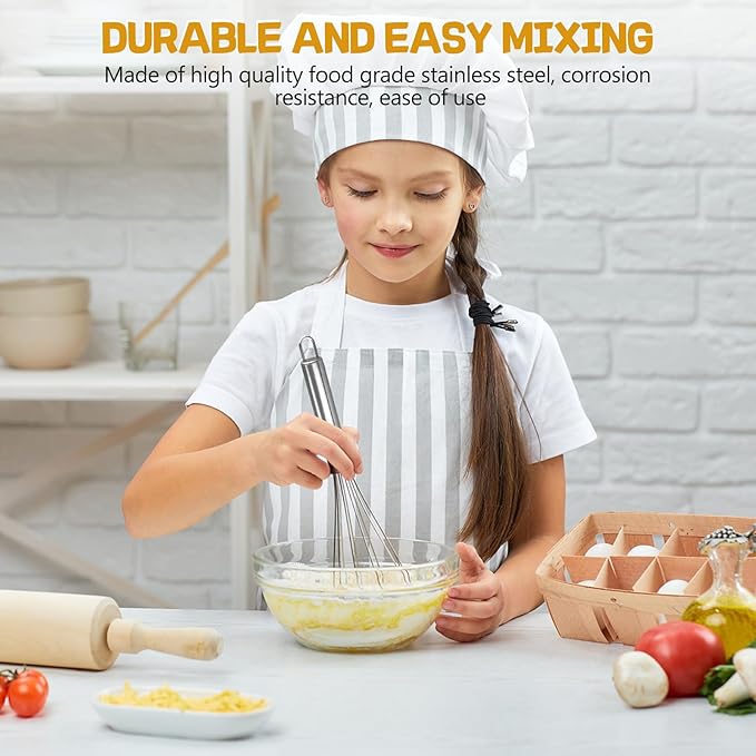 NileHome Stainless Steel Whisk Set 8" 10" Hand Blender + 12" Semi-Automatic Rotary Kitchen Whisk Kitchen Wisk Wire Whisks for Cooking, Whisking, Blending, Beating, Stirring- 3 Pack...