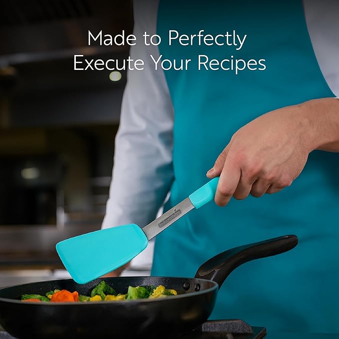 Restaurantware Comfy Grip Silicone Turner 1 Durable Cooking Turner - Stainless Steel Body Rubber Handle With Hole Red Silicone Flipper Spatula Tolerates Up To 446F Dishwashable