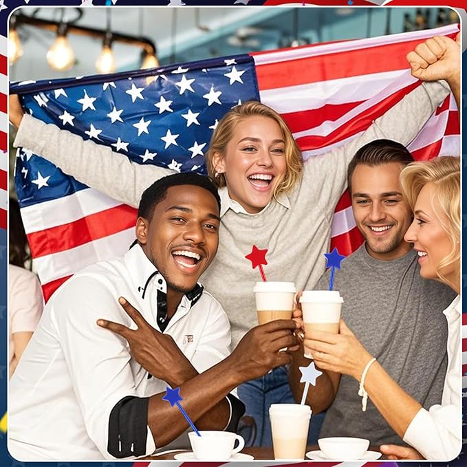 Jansun 36 Pcs 4th of July Patriotic Cocktail Stirrers, Red White and Blue Drink Stirrers Plastic Swizzle Sticks Reusable Coffee Stirrers Stir Sticks for Fourth of July Independence Day Party Supplies