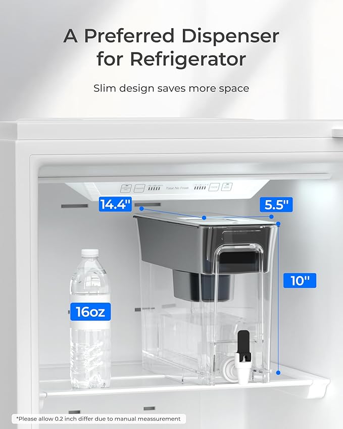 Waterdrop Slim Alkaline Water Filter Dispenser, Large 35-Cup, Up to PH 9.5, Healthy, Clean & Toxin-Free Mineralized Alkaline Water, 100-Gallon, BPA Free, Black (1 Filter Included)