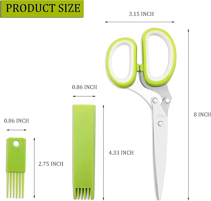 2 Pack Herb Scissors, Herb Scissors with 5 Blades and Cover, Multi Blade Kitchen Scissors for Cutting, Shredding and Cooking Cilantro Onion Salad Garden Herbs, Dishwasher Safety (Green)