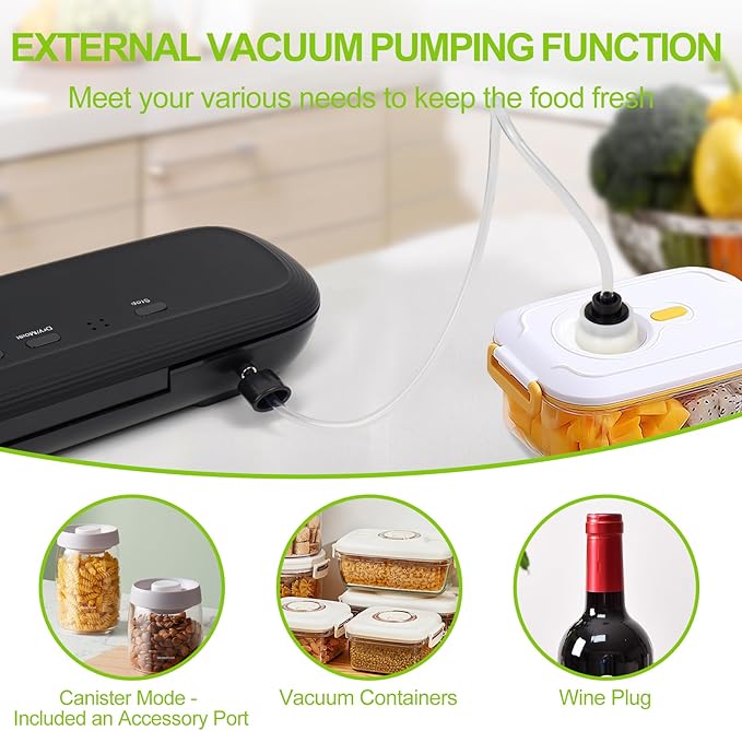 Vacuum Sealer Machine, Food Vacuum Sealer Machine with Build-in Cutter, Compact Design with External Vacuum System with 10 Seal Bags Kit, Dry Moist Fresh Modes (Black)
