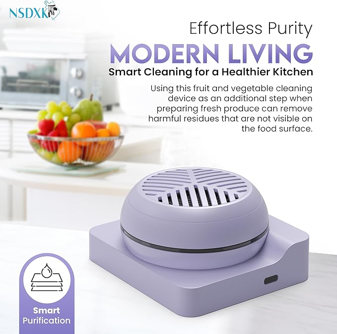 Fruit and Vegetable Washing Machine, Fruit Vegetable Cleaner Device, Portable USB Wireless Veggie Wash with Purification Technology, for Washing Fruits, Vegetables, Rice, Meat, Purple