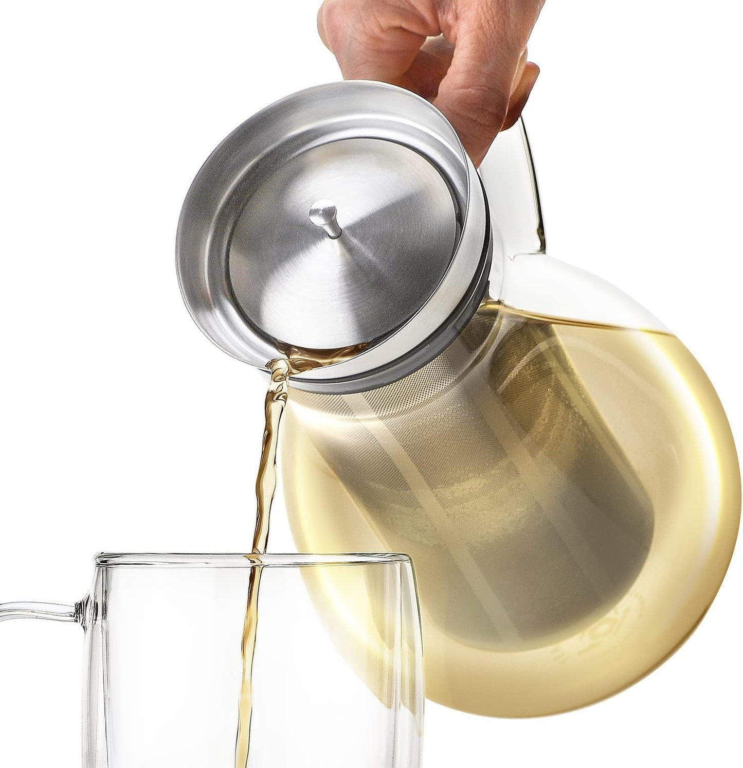 Teabloom Large Multi-Brew Glass Teapot + Kettle + Pitcher (68 OZ / 2.0 L / 8 CUPS) – Brew and Serve Hot Tea, Iced Tea, Cold Brew Tea and Fruit Infused Water – Silhouette Tea Maker