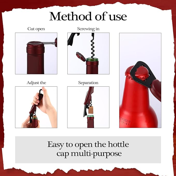 Hushee 24 Pcs Wine Opener Bulk with Foil Cutter Corkscrew Key 3 in 1 Red Bottle Opener Professional Stainless Steel Beer Corkscrew for Beverages Bartenders Summer Party(Wine Red)