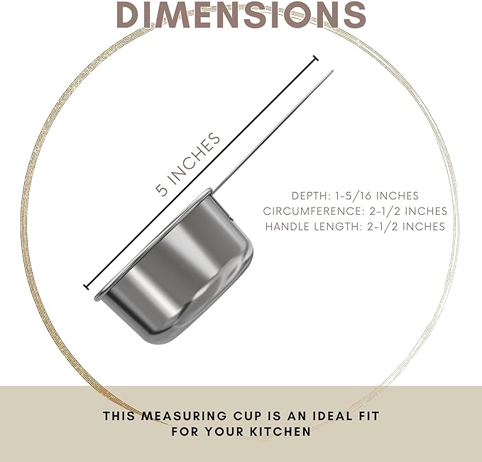 1/3 Cup Stainless Steel Measuring Cup | Sturdy Metal 80 ml | 80 cc | 3 oz | Single Cup for Wet and Dry Ingredients | Great for use as 1/3 Cup Dog Food Scoop - 1 PK