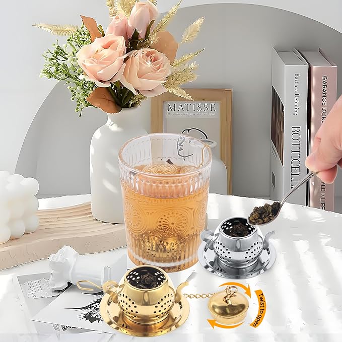 2-Pack Premium Tea Infusers with Spoon – 304 Stainless Steel Loose Leaf Tea Strainer & Steeper – Cute Teapot Design for a Thoughtful Brewing Journey
