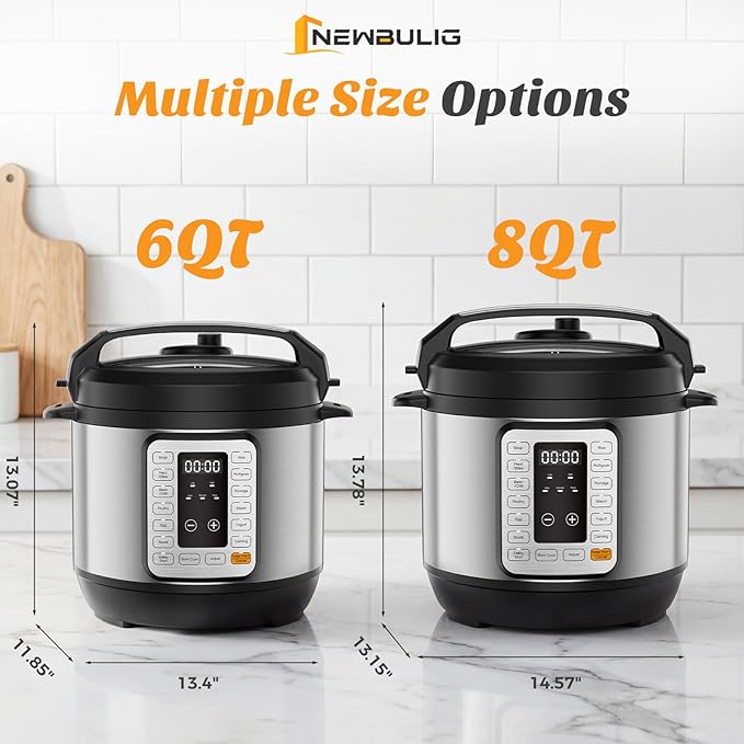 NEWBULIG 16-in-1 Electric Pressure Cooker, 6QT Multi Cooker with 12 Presets, Slow Cook Rice Steamer Sauté Soup Meat Stew Canning Yogurt Maker, Ceramic Inner Pot & Recipe Book Included, Silver