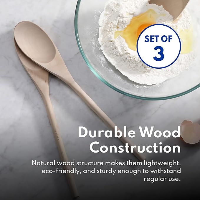 New Star Foodservice 42603 Classic Wood Kitchen Spoons Mixing Spoons, Light Yellow, Set of 3
