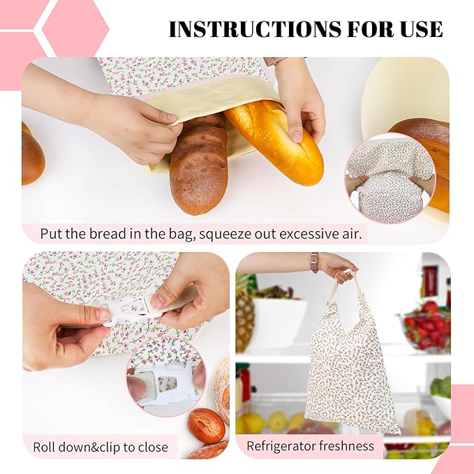 1 PCS Beeswax Bread Bags - 17x13 Inch Reusable Bread Storage Bags,Bees Wax Lined Bread Bags for Home Cooks fresh bread storage Easy Clean (Pink Floral)
