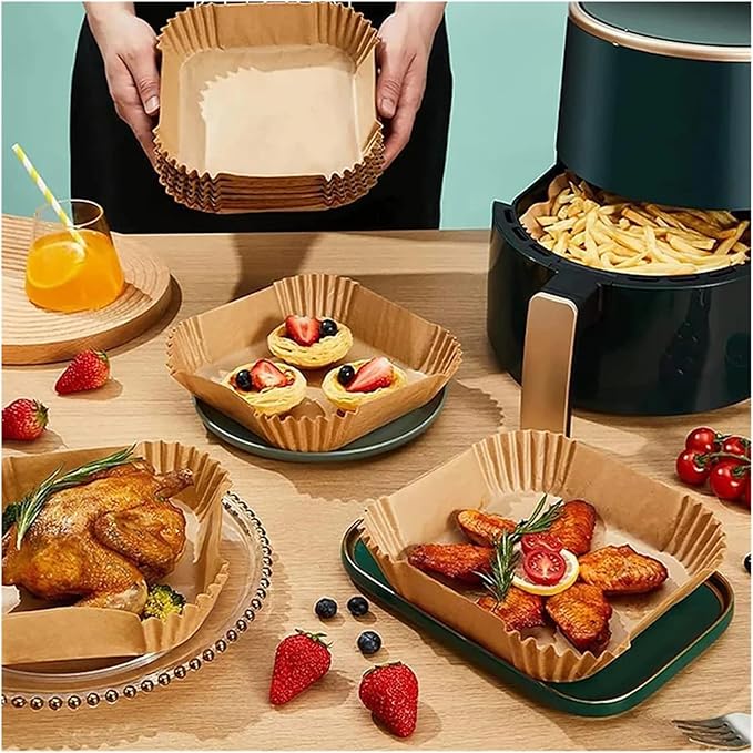Large Air Fryer Disposable Paper Liners Nonstick 23cm Oven Airfryer Parchment Baking Paper ，Compatible For Ninja，Compatible For COSORI ，Grill Cooking Basket(16cm square,50PC)