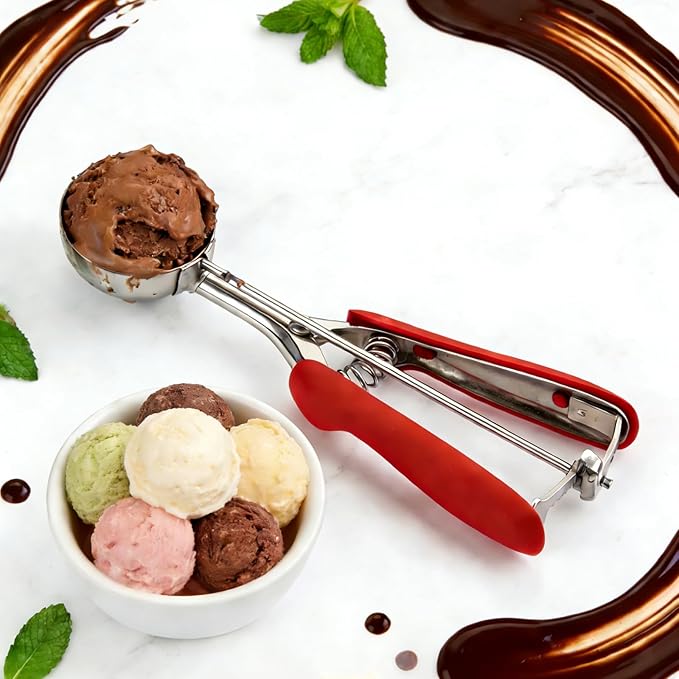 Cookie Scoop Set of 3,Color-Coded Cookie Scoops for Baking with Engraved Sizes,18/8 Stainless Steel Ice Cream Scoop with Non-Slip Soft Rubber Handles,Dough Scoopers for Cupcakes,Meatballs,Muffins