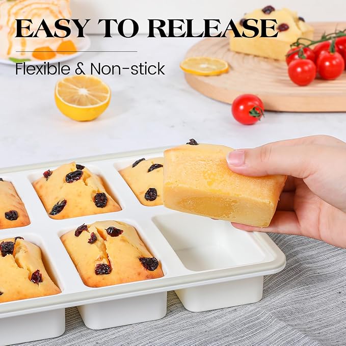 Vinino Silicone Mini Loaf Pans with Metal Reinforced Frame-2 Pack, Non-stick Silicone Bread Pan for Baking 8-Cavity, Tiny Banana Bread Set, Dishwasher Safe Brownie Pan-Gray