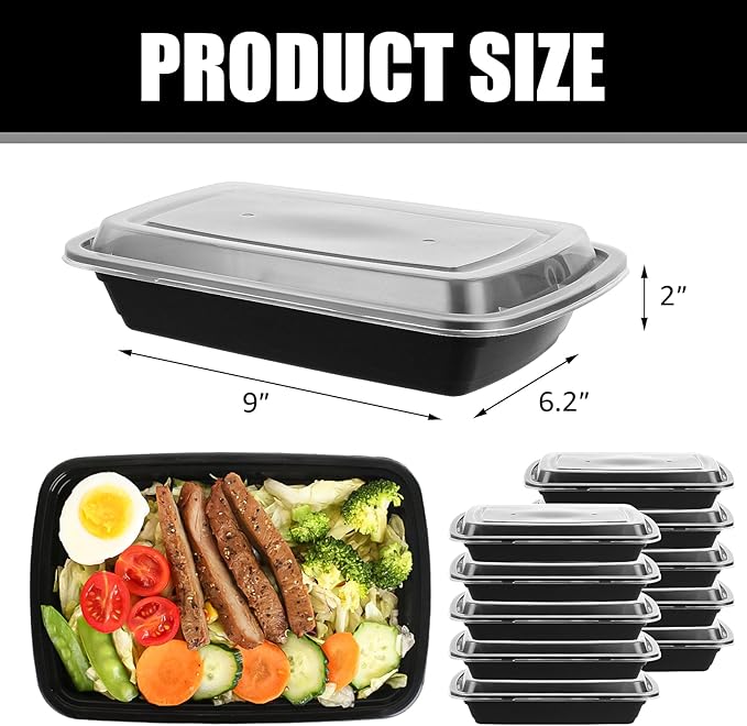 50 PACK, 24 oz. Meal Prep Containers, Extra Large & Thick Food Storage Containers with Lids - BPA Free Stackable Microwavable & Dishwasher Safe, Travel, To Go, Bento Box (50, Rectangle - 28 oz.)