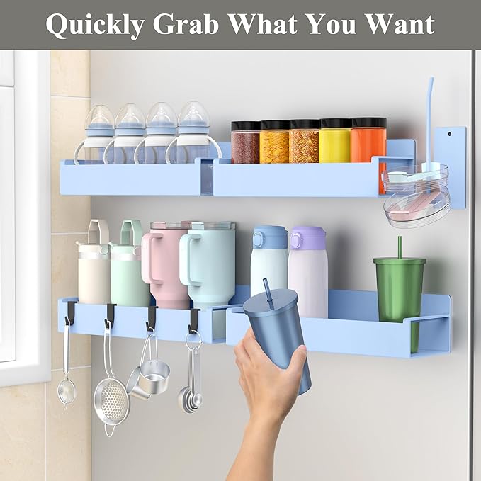 Magnetic Water Bottle Holder for Refrigerator, Cup Holder Organizer for Stanley and Tumbler for Kitchen, 4 Pack, Light Blue