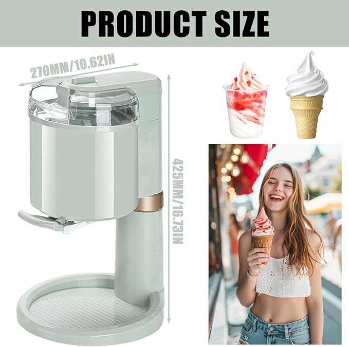 Ice Cream Maker, Homemade Electric Soft Serve Maker Machine,for Gelato, Mix-ins and Milkshakes, Double Insulated Frozen Yogurt Maker Machine,Easy to Clean and Use,1 L Green