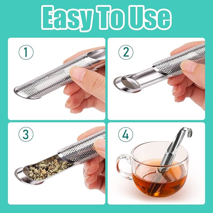 3 Pcs Tea Infuser and 1 Brush, tea diffusers for loose teaTea Infuser for Loose Tea Leaf, Coffee, Spices, Seasonings,Tea Infusers Pen with Hook