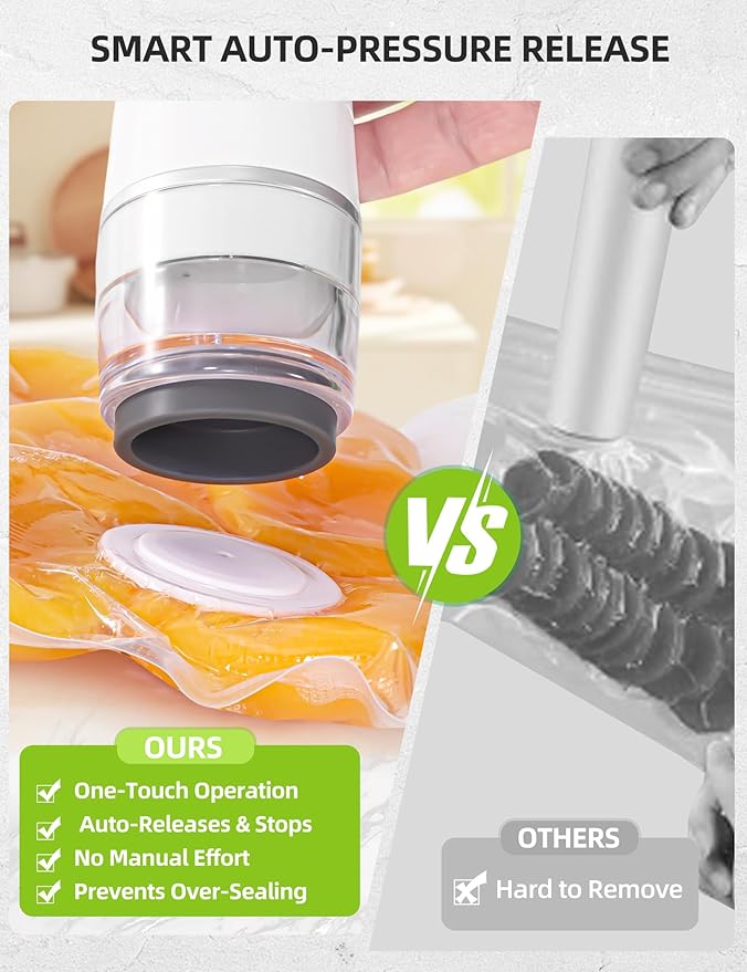 Vacuum Sealer Set (Vacuum Machine + 30 Reusable Vacuum Bags) Handheld Vacuum Sealer for Food, Portable Compact Food Sealer with Auto-Stop & Detachable Filter, 5X Freshness Lock