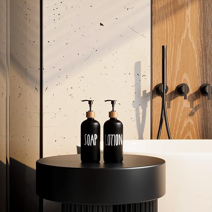 Glass Lotion Dispenser,Refillable Matte Black Hand Lotion Dispenser Suitable for Bedroom,Body or Hand Lotion Bottle Rustic Bedroom Decor