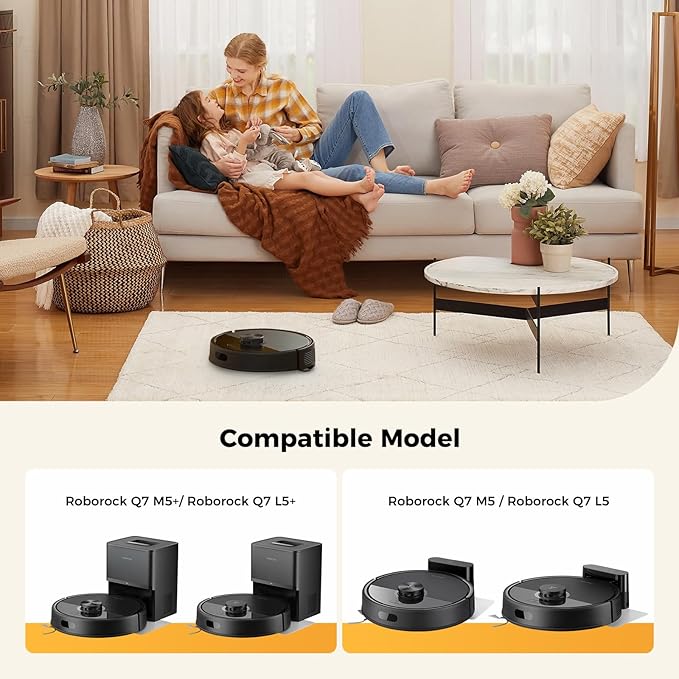 Yivy 24PCS Replacement Parts Compatible with Roborock Q7 M5+/ Q7 M5/Q7 L5/Q7 L5+, 2 Main Brushes, 6 Side Brushes, 4 HEPA Filters, 4 Mop Pads, 6 Dust Bags, 1 Cleaning Brush,1 Screwdriver Spare Parts