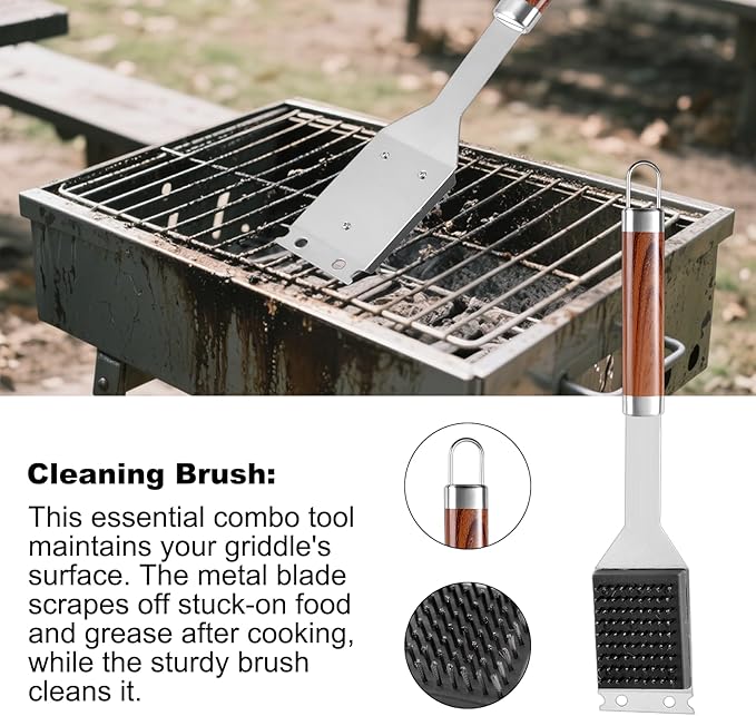 Grilling Accessories Set Large Spatula Fork Cleaning Brush Food Tongs Durable Stainless Steel BBQ Grill Tools with Extra Thick Storage Case BBQ Accessories Grill Set