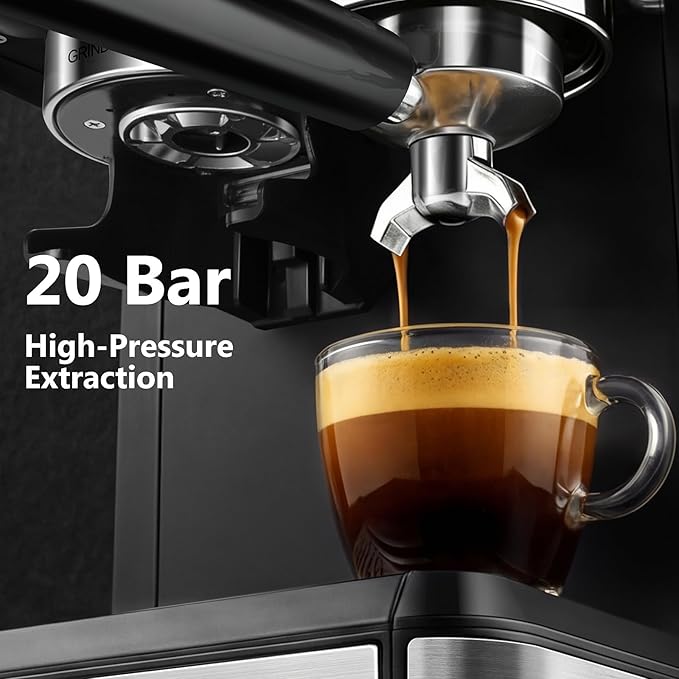 CUSIMAX Espresso Machine with Grinder, 20 Bar Professional Expresso Coffee Machines with Milk Frother Steam Wand, Espresso Maker with 60oz Removable Water Tank, Cappuccino & Latte Machine for Home