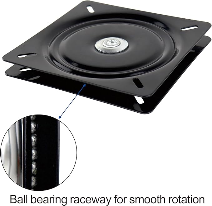 10 Inch Lazy Susans Turntable Bearings Swivel Zinc Plate, Black Square Lazy Susan Hardware, Heavy Duty Lazy Susan Replacement Parts for Table, Chair, Round Bar Stools(1 Pack)