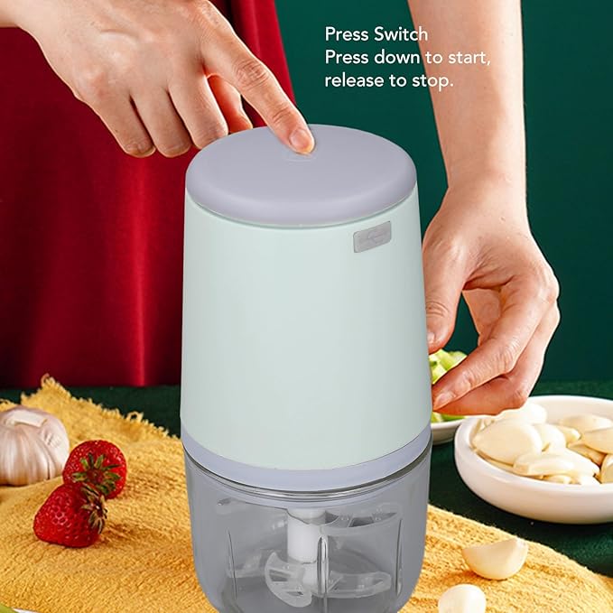 300ML Mini Meat Grinder Electric Mini Garlic Chopper USB Meat Grinder Food Processor Cordless Easily Chop Baby Food Maker Small Chopper for Vegetables Fruits Garlic (Green)