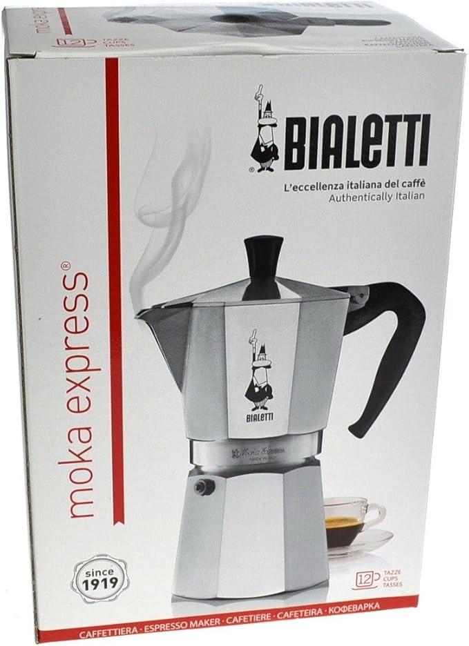 Bialetti - Moka Express: Iconic Stovetop Espresso Maker, Makes Real Italian Coffee, Moka Pot 12 Cups (22 Oz - 670 Ml), Aluminium, Silver