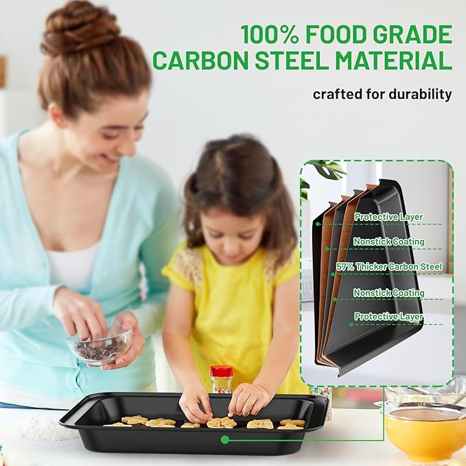 5 Pieces Baking Pans Set, Nonstick Baking Sheet Tray Oven Pans Bakeware Set, Baking Supplies with Round/Square Cake Pan, Muffin Pan, Loaf Pan, Roast Pan, Stackable Baking Sets for Cooking
