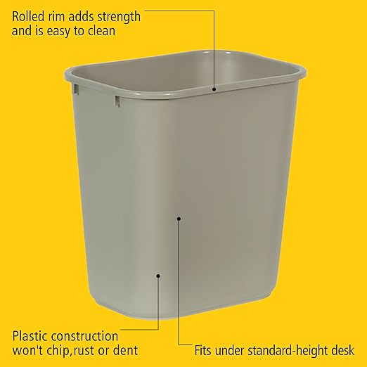 Rubbermaid Commercial Products Resin Wastebasket/Trash Can, 7-Gallon/28-Quart, Beige, Plastic, for Bedroom/Bathroom/Office, Fits Under Desk/Sink