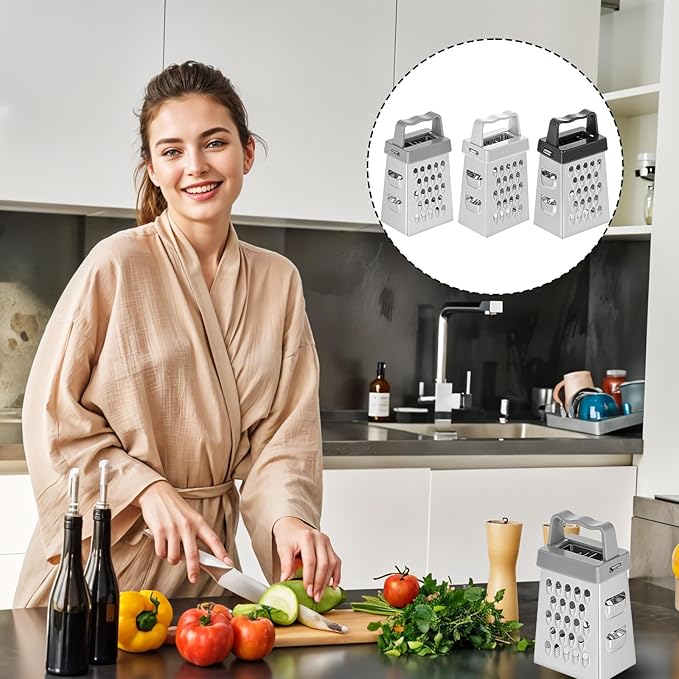 Mini Cheese Grater, 3 Pcs Stainless Steel Box Grater with Handle Professional Cheese Slicer Graters for Kitchen Slicer Cheeses Gingers Vegetable Dishwasher Safe (White, Grey, Black)