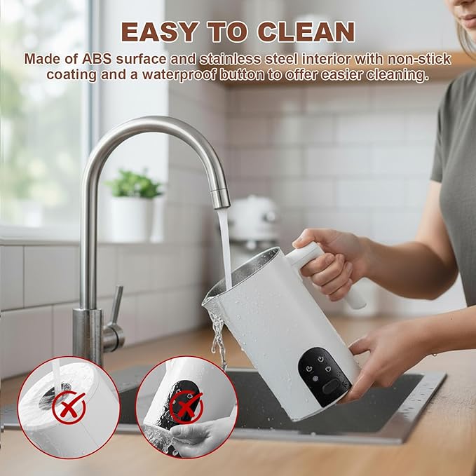 4 in 1 Electric Milk Frother Automatic Hot & Cold Foam Maker Auto Shut-Off Durable Stainless Steel Milk Frother Silent Working Easy to Clean for Cappuccino, Hot Chocolate (White)