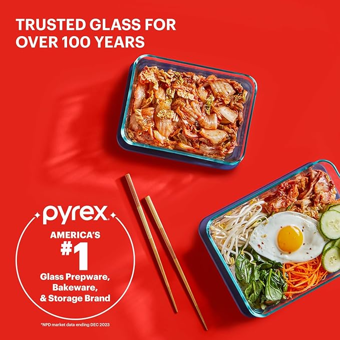 Pyrex Simply Store (7-Pack) Glass Food Storage Containers Set, (1, 2, 4 & 7 Cup) Meal Prep Containers With Plastic BPA-Free Lids, Dishwasher & Microwave Safe