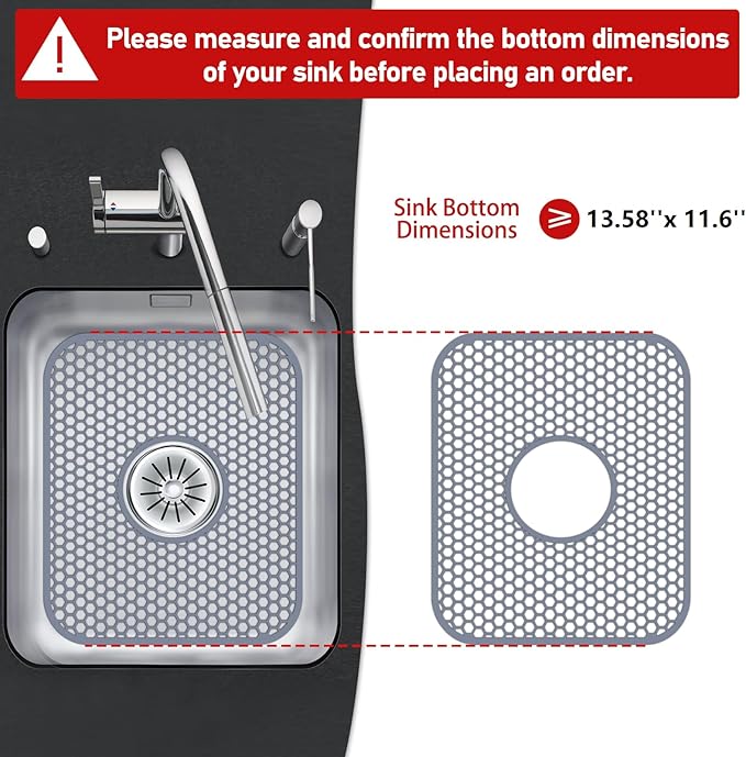 Bestjing 2 Pack Silicone Sink Protectors for Kitchen Sink with Center Drain, 13.58''x 11.6'' Non-Slip Heat Resistant Mat Grid for Bottom of Stainless Steel Porcelain (Center Hole)