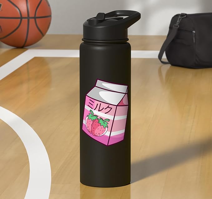 Kawaii Japanese Pink Retro 90s Strawberry Milk Carton Stainless Steel Insulated Water Bottle