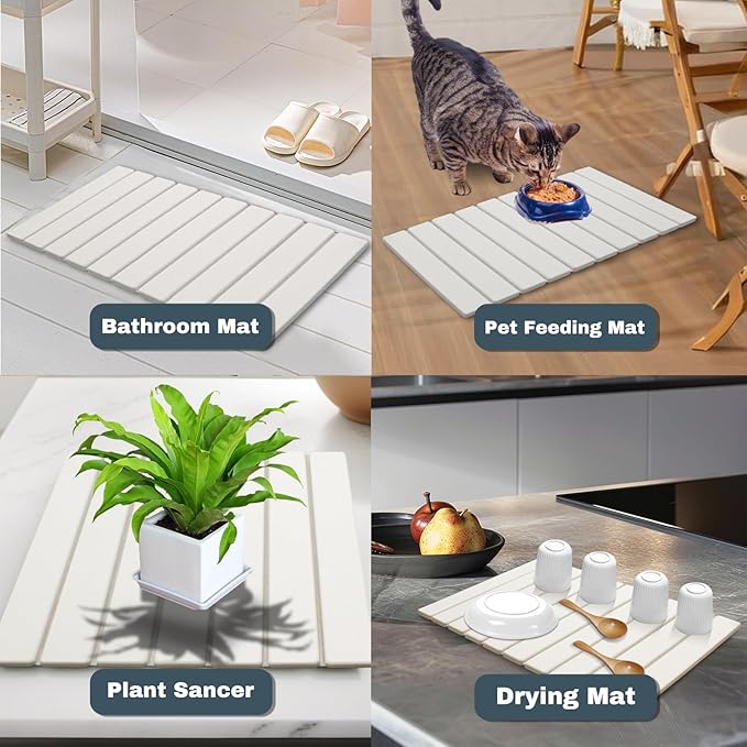 AIFLM Large Stone Dish Drying Mats for Kitchen Counter , Quick Dry Absorbent Collapsible Dish Drying Mat, 24”(L)x16”(W) Diatomaceous Earth Mats for Dishes Bottles Cups,Match Any Countertop