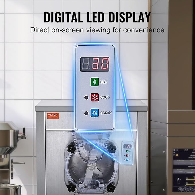 VEVOR Ice Cream Maker for Commercial Use, Produces 18 Liters per Hour, 1780W, Offers Single Flavor, Equipped with Wheels, 6L Stainless Cylinder, LED Display, Automatic Cleaning & Pre-cooling Functi