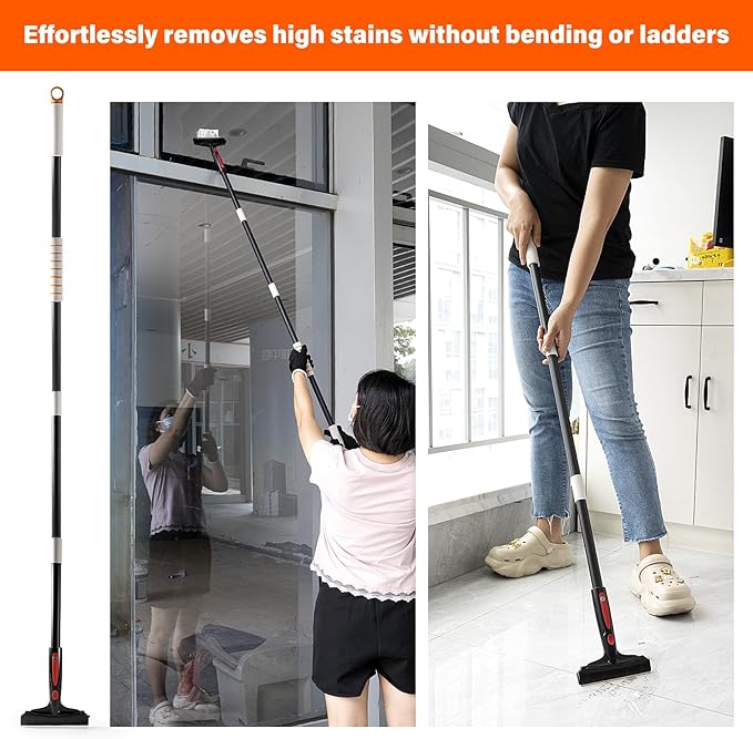 Gomake Extendable Floor Scraper Heavy Duty 6" Wide Razor Blade Scraper Tool with 17‘’-59" （1.4ft- 4.9ft）Long Handle, 10PCS Extra Metal Blades for Cleaning Glass Wall Gum Paint Tile Glue